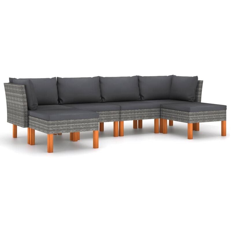 

Set de muebles de jardín 6 pzas y cojines ratán sintético gris - Gris - Youthup