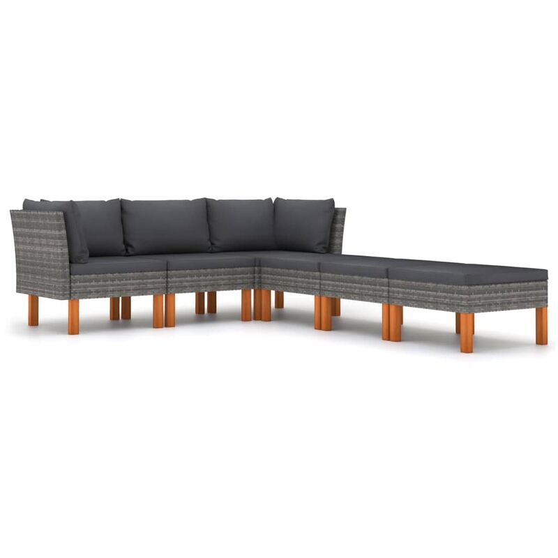 

Set de muebles de jardín 6 pzas y cojines ratán sintético gris - Gris - Youthup