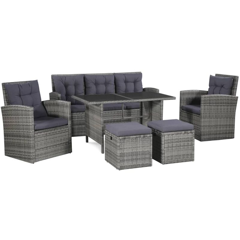 

Set de muebles de jardín 6 pzas y cojines ratán sintético gris - Gris - Youthup