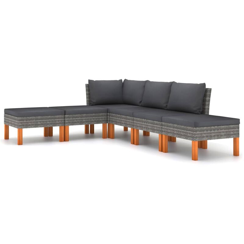 

Set de muebles de jardín 6 pzas y cojines ratán sintético gris - Gris - Youthup