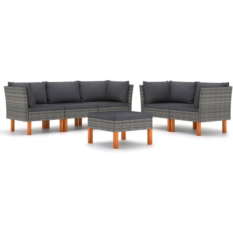 

Set de muebles de jardín 6 pzas y cojines ratán sintético gris - Gris - Youthup