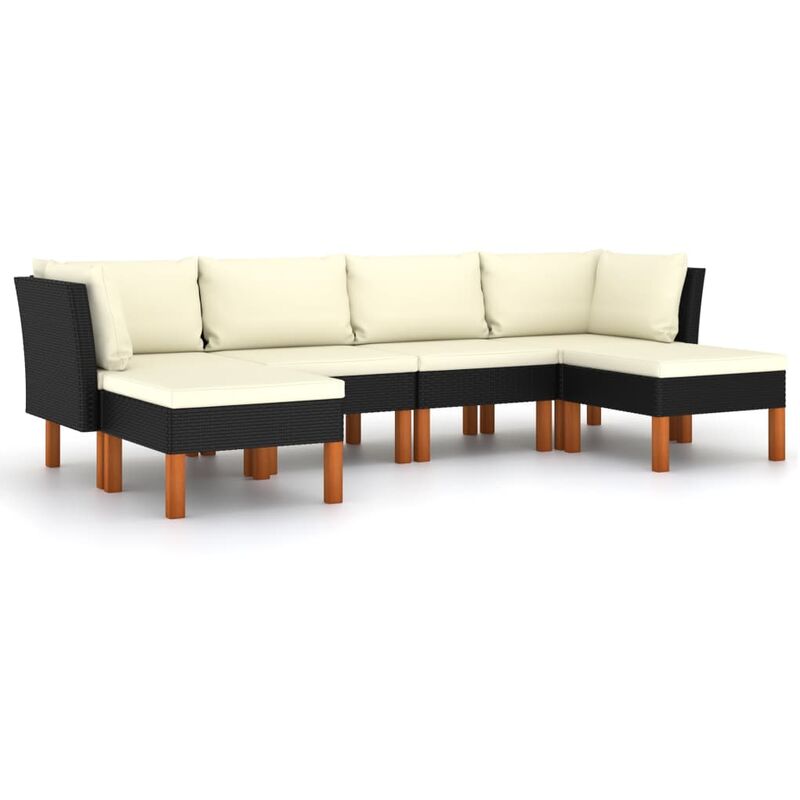 

Set de muebles de jardín 6 pzas y cojines ratán sintético negro - Negro - Youthup