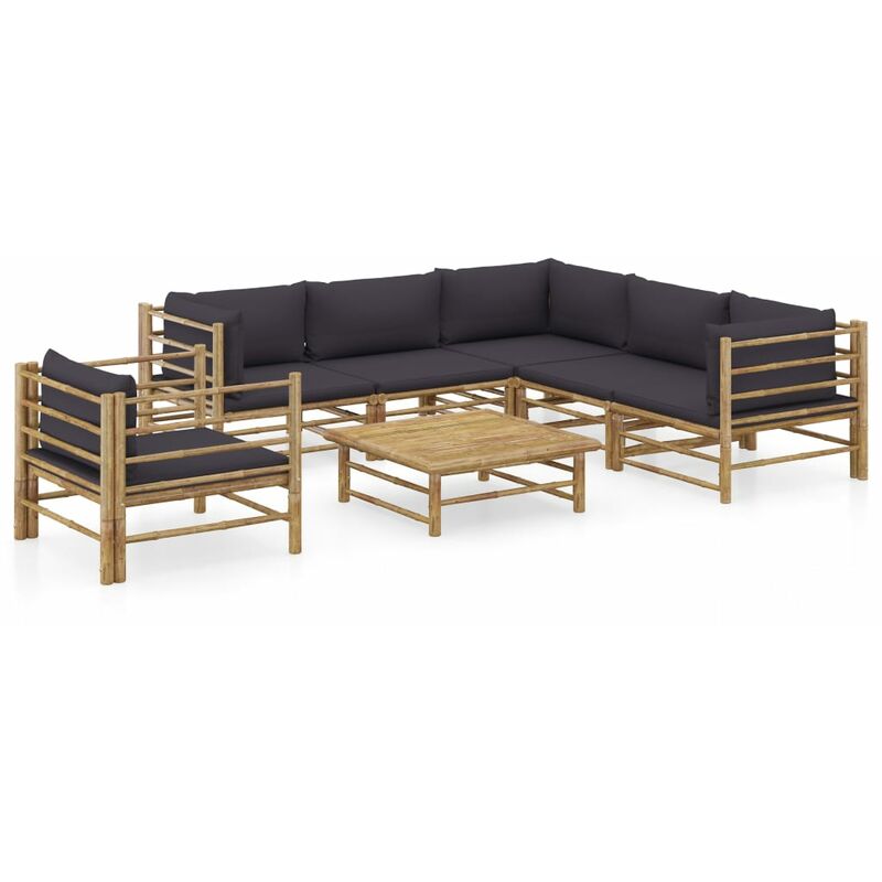 

YOUTHUP Set de muebles de jardín 7 piezas bambú y cojines gris oscuro - Marrón