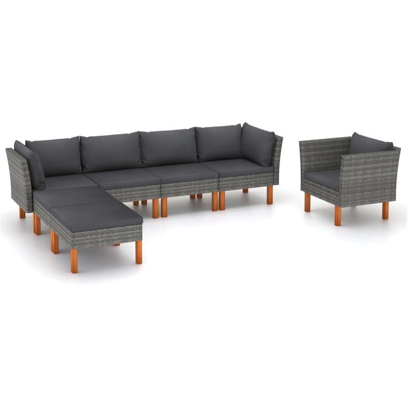 

Set de muebles de jardín 7 pzas ratán sintético eucalipto gris - Gris - Youthup