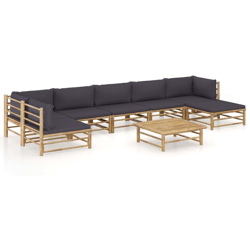 

Set de muebles de jardín 8 piezas bambú y cojines gris oscuro - Marrón - Youthup