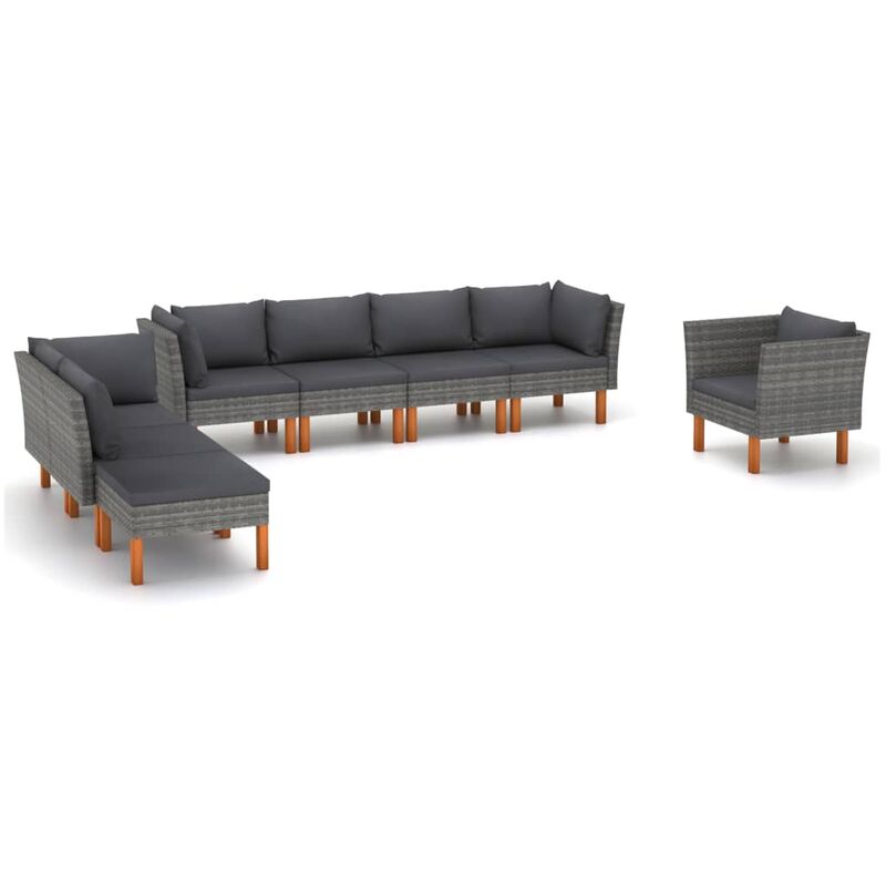

Set de muebles de jardín 8 pzas ratán sintético eucalipto gris - Gris - Youthup