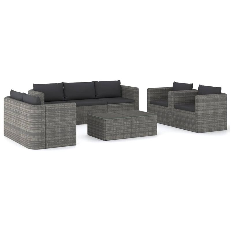 

Set de muebles de jardín 8 pzas y cojines ratán sintético gris - Gris - Youthup