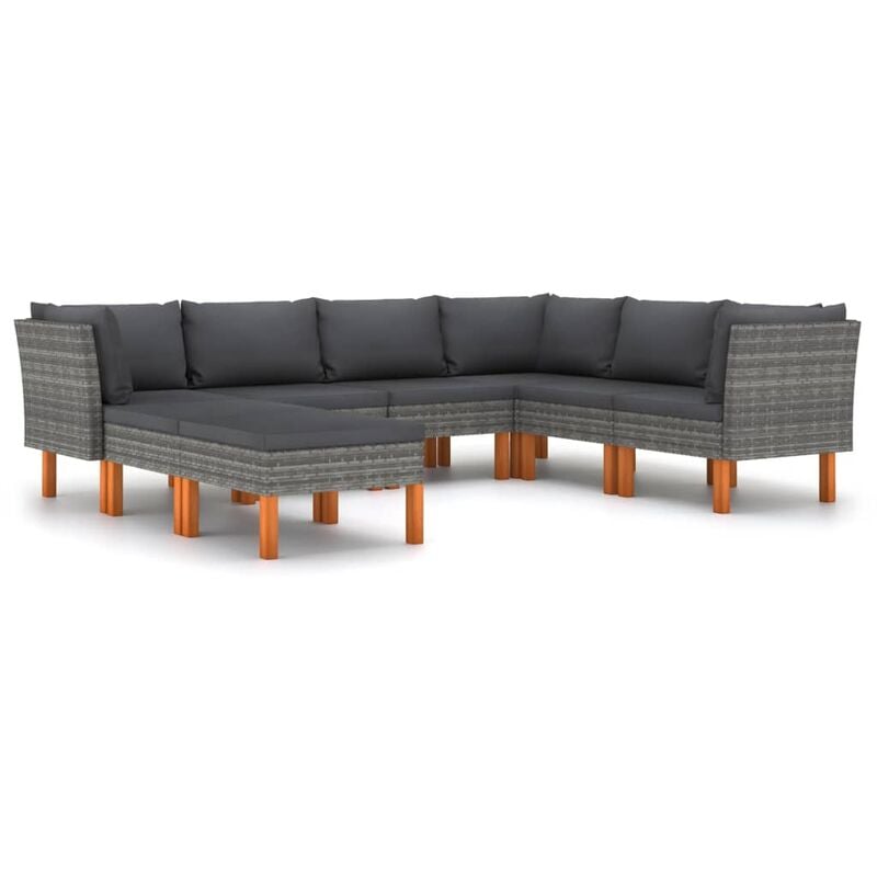 

Set de muebles de jardín 8 pzas y cojines ratán sintético gris - Gris - Youthup