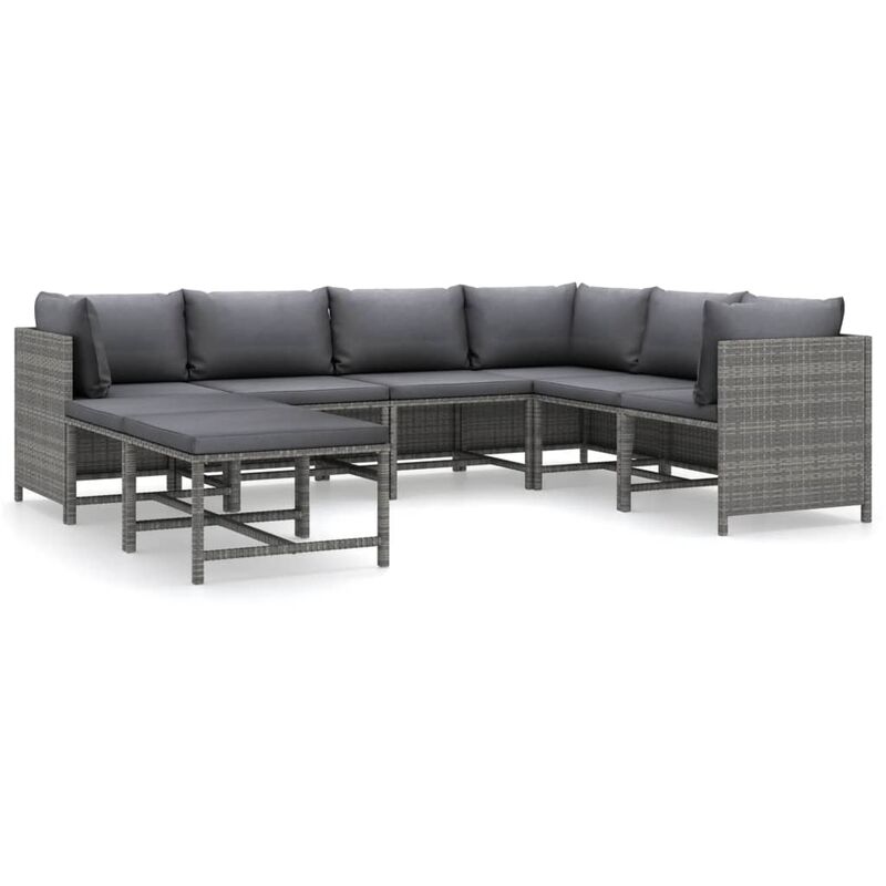 

Set de muebles de jardín 8 pzas y cojines ratán sintético gris - Gris - Youthup