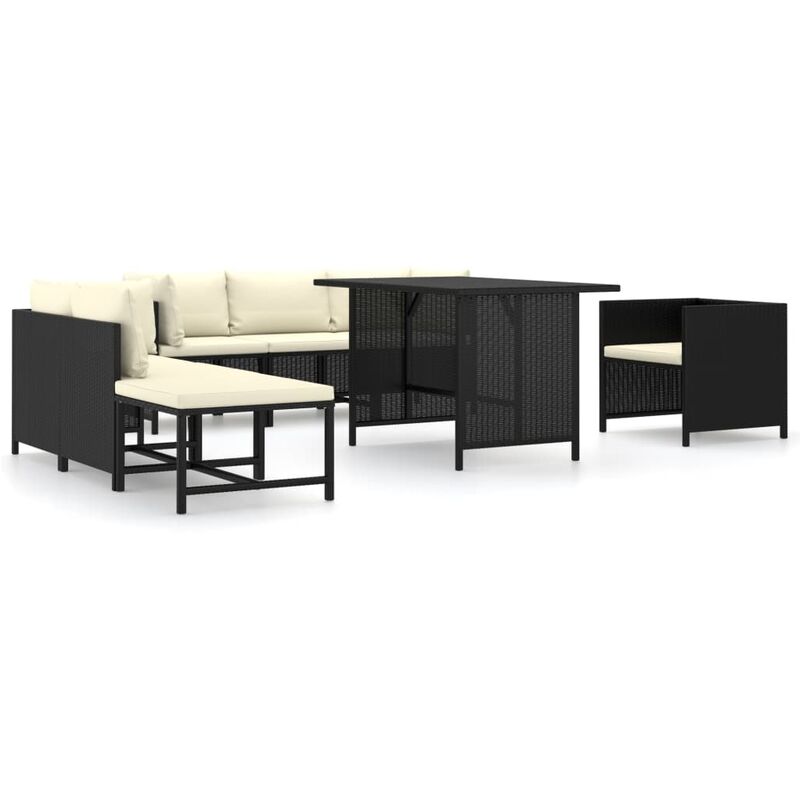 

Set de muebles de jardín 8 pzas y cojines ratán sintético negro - Negro - Youthup