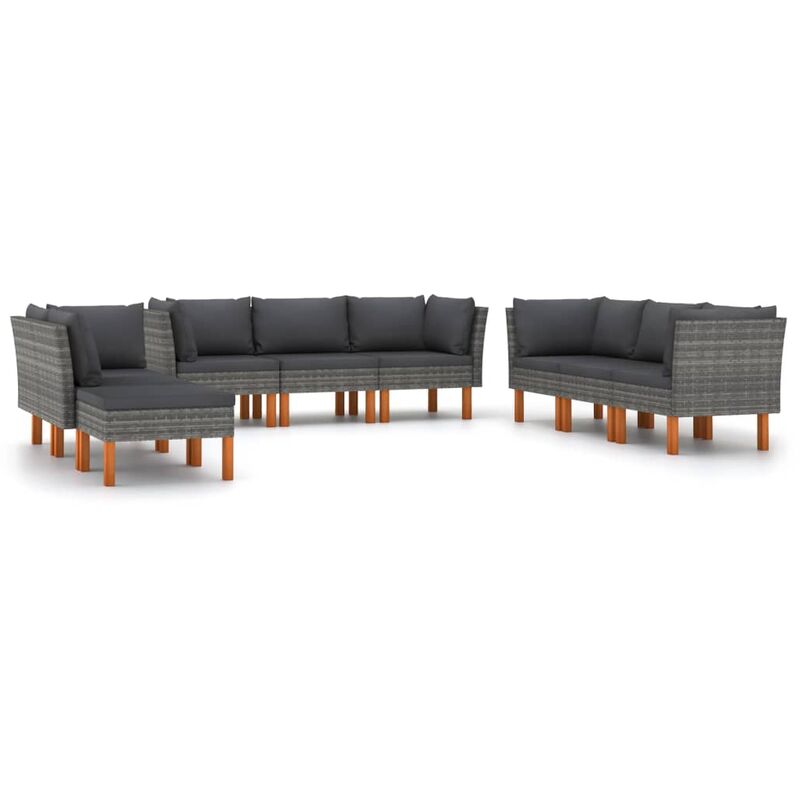 

Set de muebles de jardín 9 pzas y cojines ratán sintético gris - Gris - Youthup
