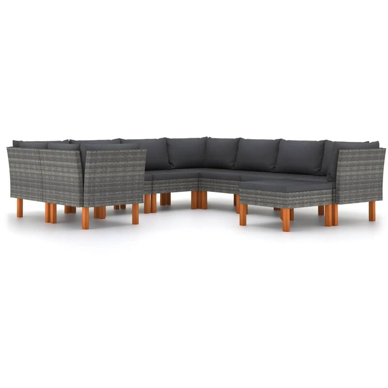 

Set de muebles de jardín 9 pzas y cojines ratán sintético gris - Gris - Youthup