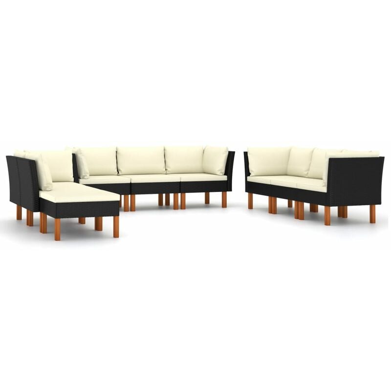 

Set de muebles de jardín 9 pzas y cojines ratán sintético negro - Negro - Youthup