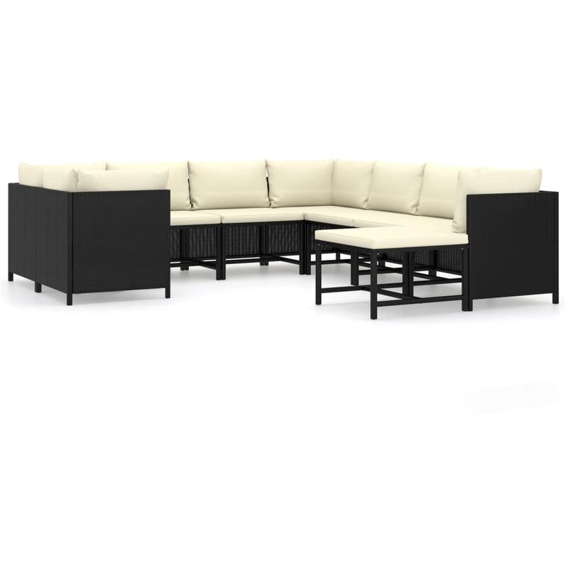 

Set de muebles de jardín 9 pzas y cojines ratán sintético negro - Negro - Youthup