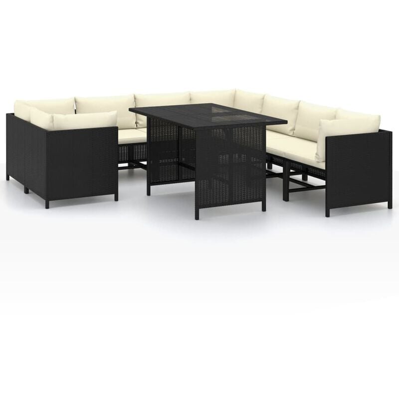 

Set de muebles de jardín 9 pzas y cojines ratán sintético negro - Negro - Youthup