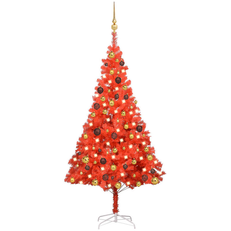 

Set de árbol de Navidad artificial con LED y bolas rojo 150 cm - Youthup