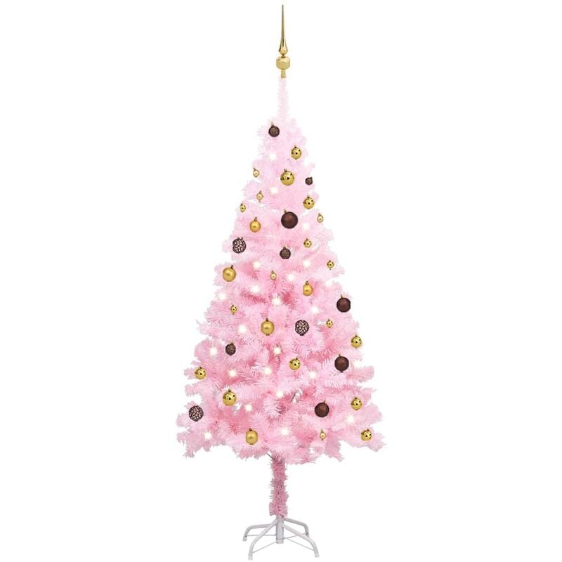 

YOUTHUP Set de árbol de Navidad artificial con LED y bolas rosa 180 cm