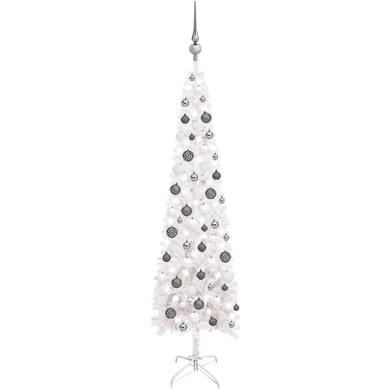 

Set de árbol de Navidad estrecho con LED y bola blanco 150 cm - Youthup
