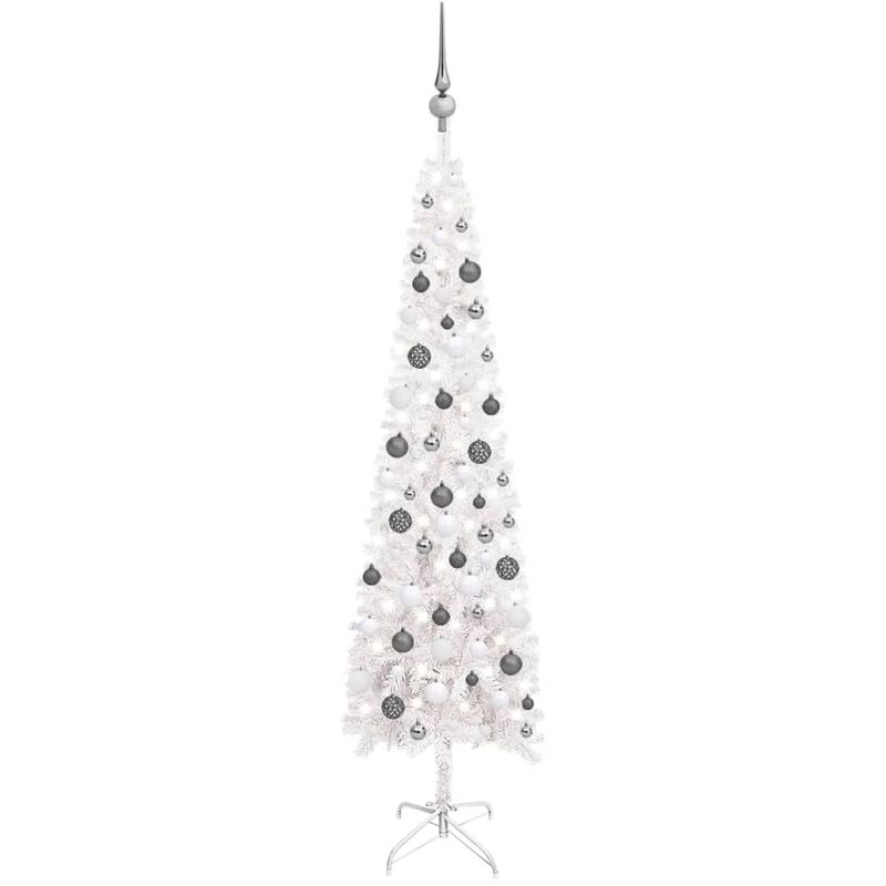 

Set de árbol de Navidad estrecho con LED y bola blanco 180 cm - Youthup