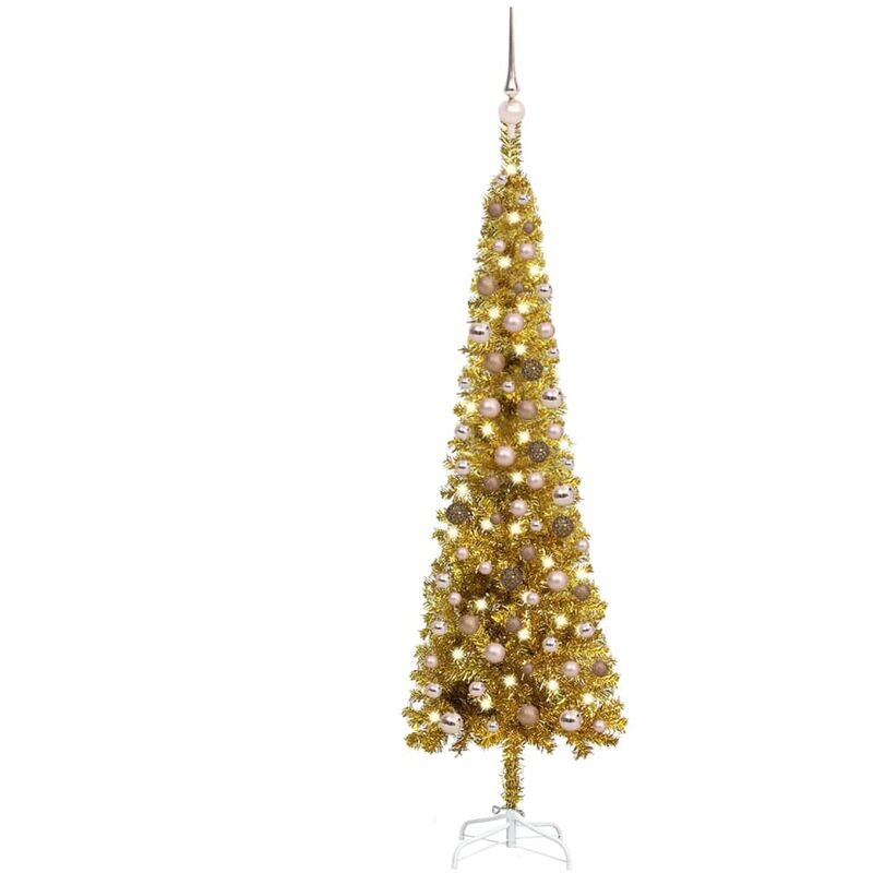 

Set de árbol de Navidad estrecho con LED y bola dorado 150 cm - Youthup