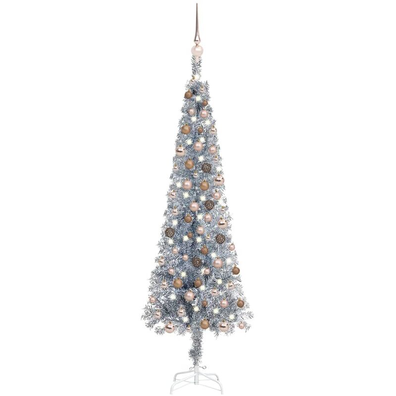 

Set de árbol de Navidad estrecho con LED y bola plateado 150 cm - Youthup