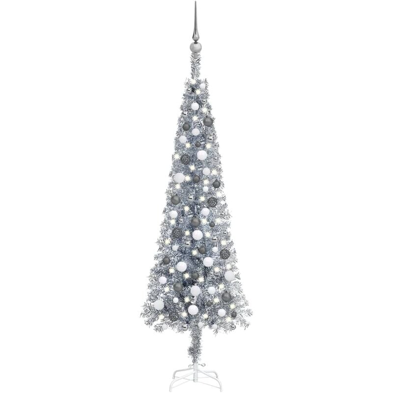 

Set de árbol de Navidad estrecho con LED y bola plateado 180 cm - Youthup