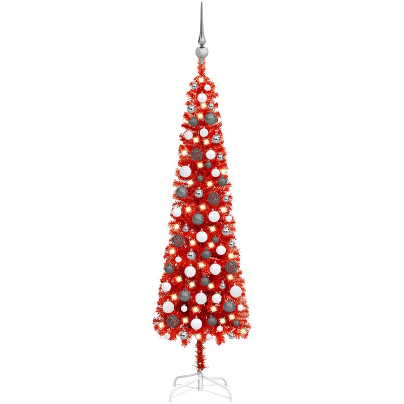 

YOUTHUP Set de árbol de Navidad estrecho con LED y bola rojo 120 cm