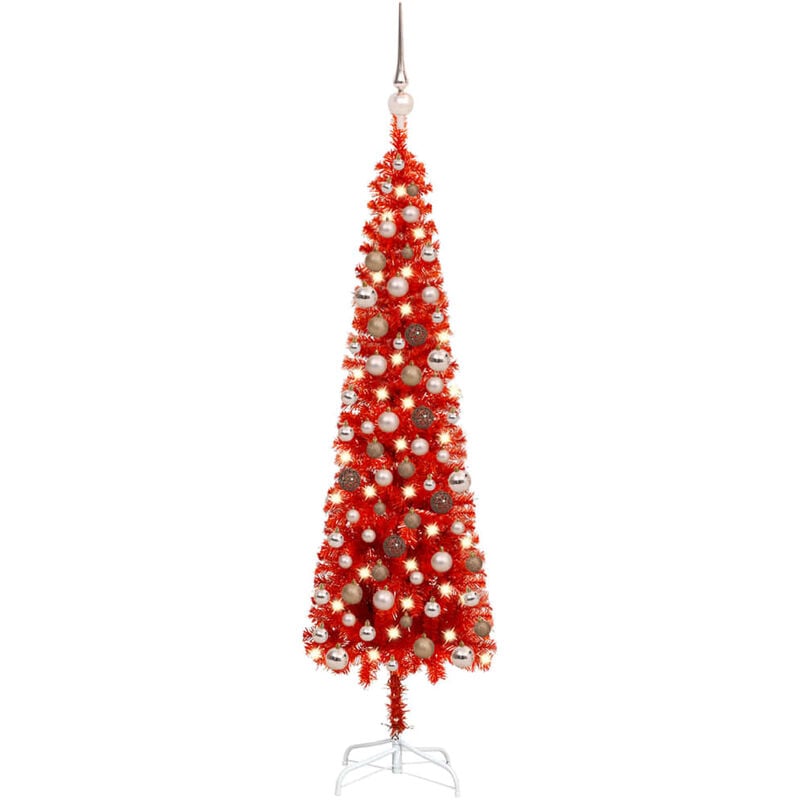 

Set de árbol de Navidad estrecho con LED y bola rojo 120 cm - Youthup