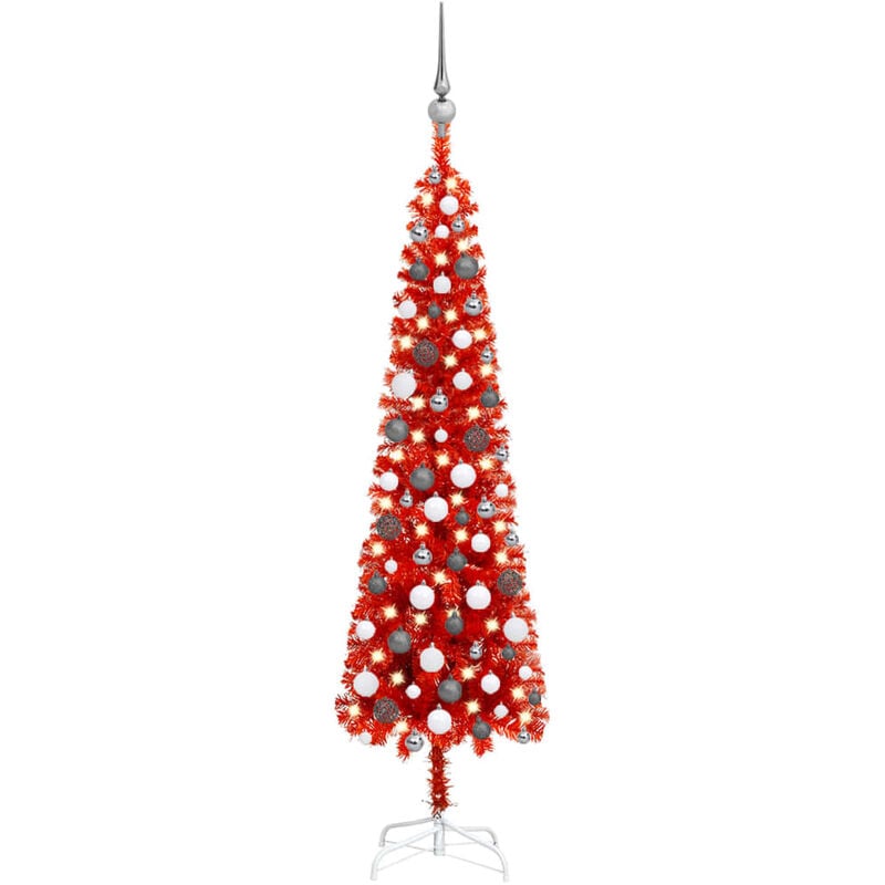 

Set de árbol de Navidad estrecho con LED y bola rojo 150 cm - Youthup
