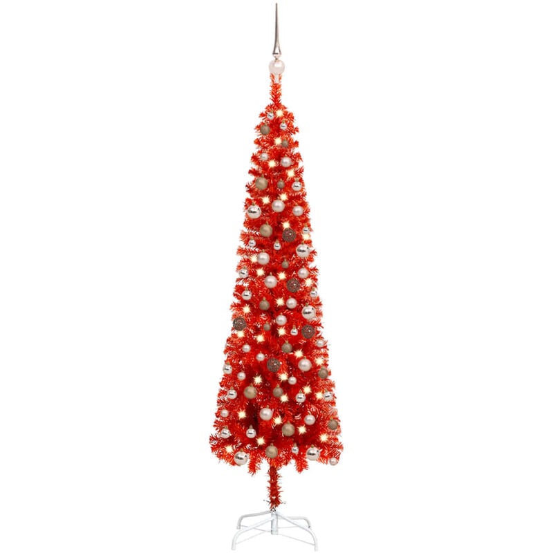 

YOUTHUP Set de árbol de Navidad estrecho con LED y bola rojo 180 cm