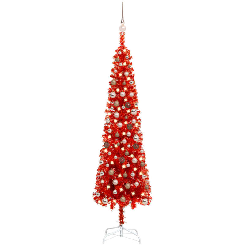 

Set de árbol de Navidad estrecho con LED y bola rojo 210 cm - Youthup