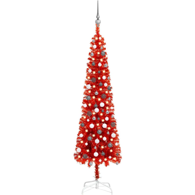 

Set de árbol de Navidad estrecho con LED y bola rojo 210 cm - Youthup