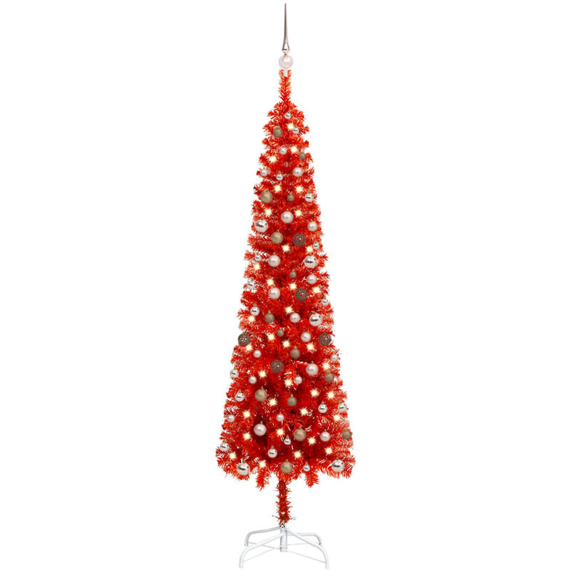 

Set de árbol de Navidad estrecho con LED y bola rojo 240 cm - Youthup