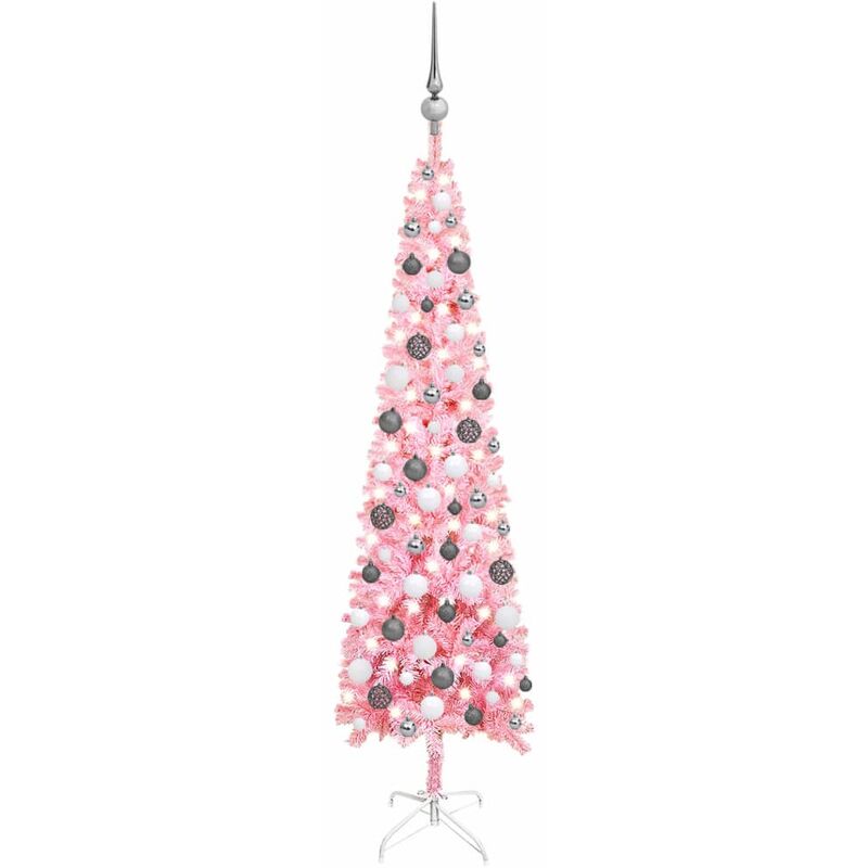 

Set de árbol de Navidad estrecho con LED y bola rosa 150 cm - Youthup