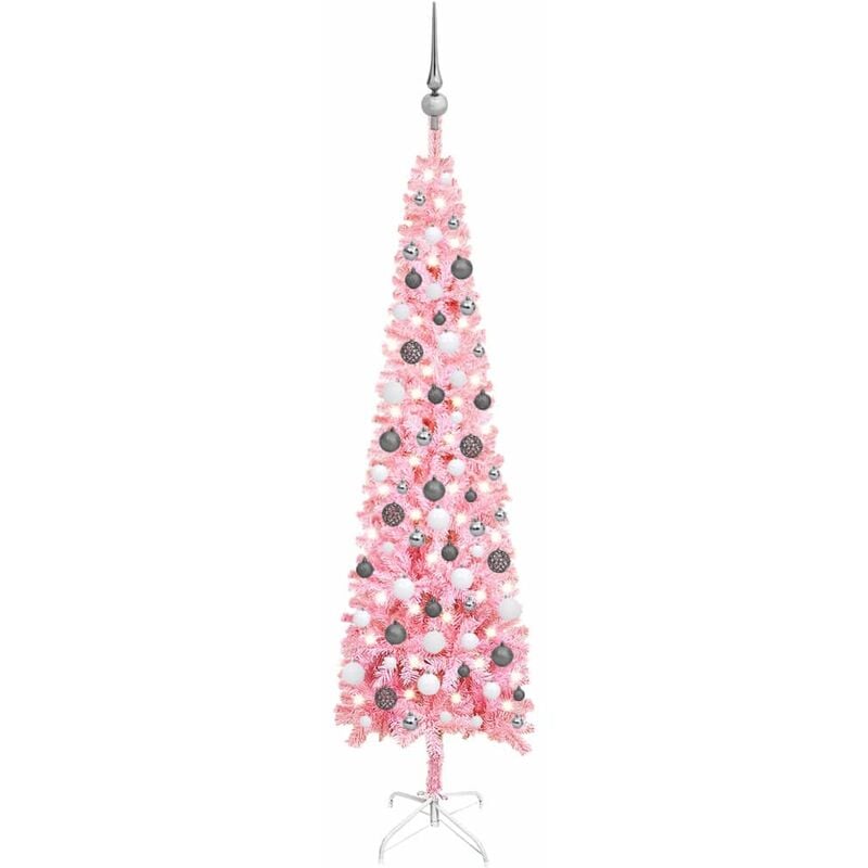 

YOUTHUP Set de árbol de Navidad estrecho con LED y bola rosa 180 cm