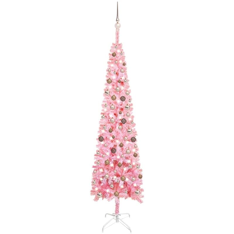 

Set de árbol de Navidad estrecho con LED y bola rosa 240 cm - Youthup