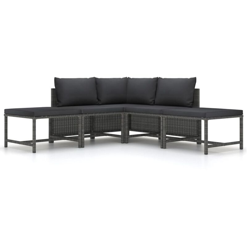 

Set de sofá de jardín 5 piezas con cojines ratán sintético gris - Gris - Youthup