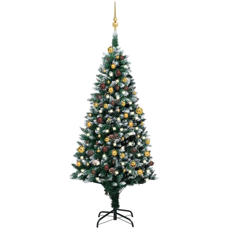 

Set medio árbol de Navidad artificial LED, bolas y piñas 180 cm - Youthup