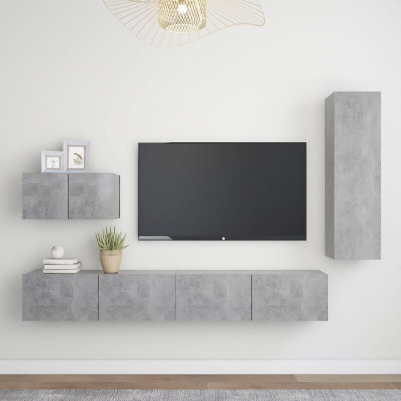 Set di Mobili Porta tv 4 pz Grigio Cemento in Legno Multistrato