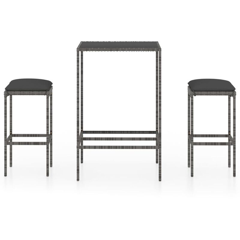 

YOUTHUP Set muebles bar jardín 3 piezas y cojines ratán sintético gris - Gris