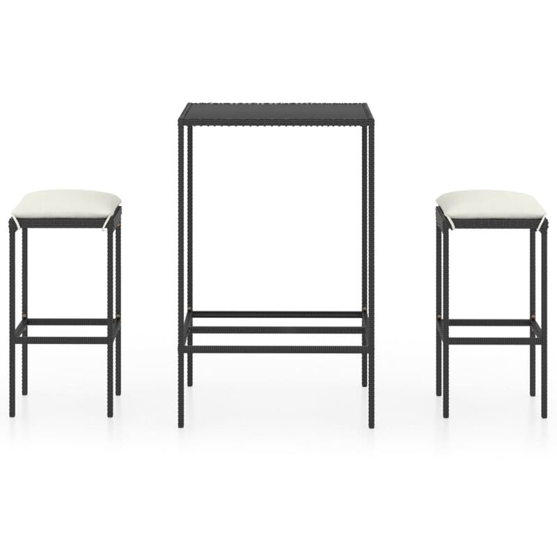 

Set muebles bar jardín 3 piezas y cojines ratán sintético negro - Negro - Youthup