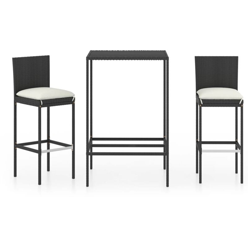 

Set muebles bar jardín 3 piezas y cojines ratán sintético negro - Negro - Youthup