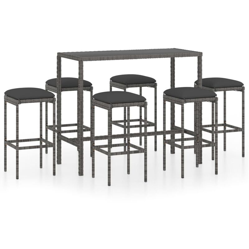 

Set muebles bar jardín 7 piezas y cojines ratán sintético gris - Gris - Youthup