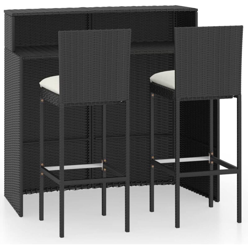 

Set muebles de bar para jardín 3 piezas y cojines negro - Negro - Youthup
