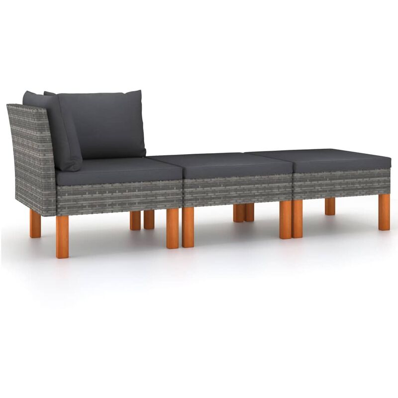 

Set muebles de jardín 3 pzas ratán sintético madera eucalipto - Gris - Youthup