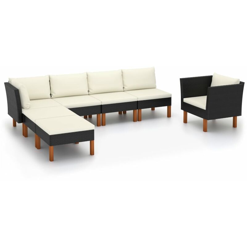 

Set muebles de jardín 7 pzas ratán sintético eucalipto negro - Negro - Youthup