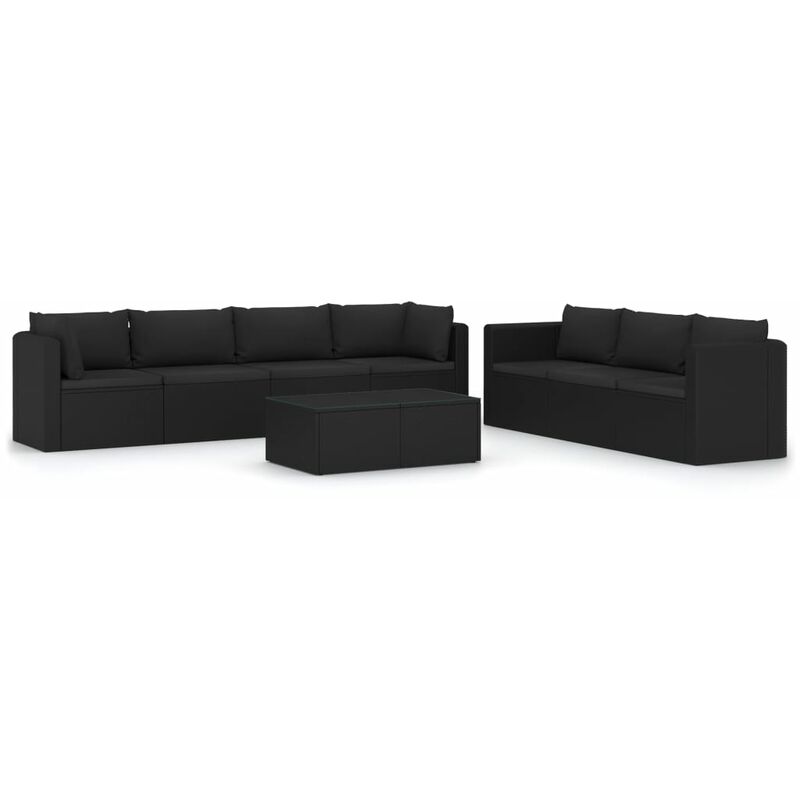 

Set muebles de jardín 8 piezas y cojines ratán sintético negro - Negro - Youthup