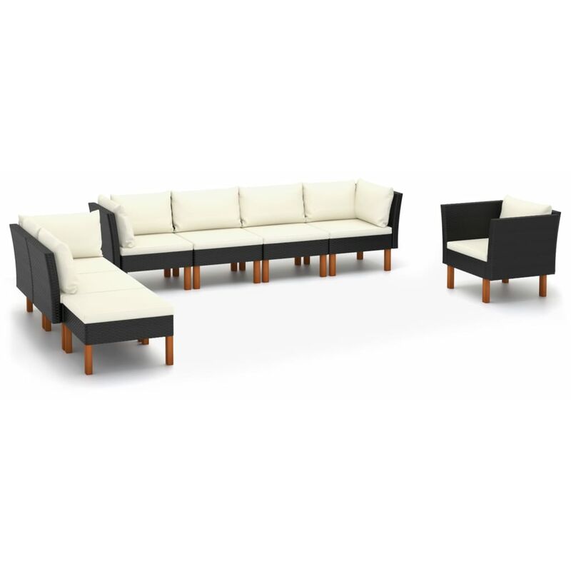 

Set muebles de jardín 9 pzas ratán sintético eucalipto negro - Negro - Youthup