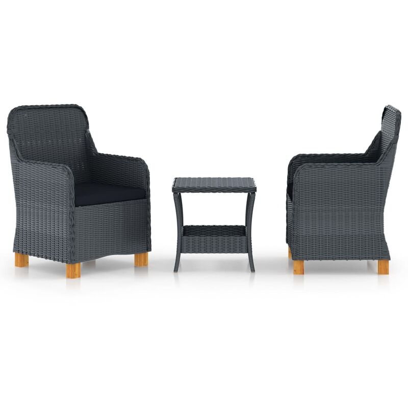 

Set muebles jardín 3 pzas ratán sintético gris oscuro y cojines - Gris - Youthup