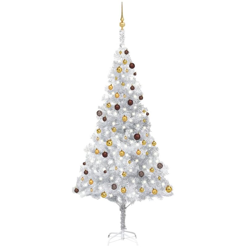 

Set árbol de Navidad artificial LED y bolas plateado 240 cm PET - Youthup